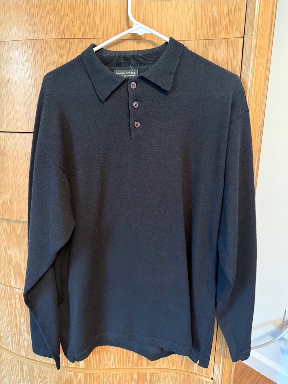 Banana Republic Men's Black Long-Sleeve Polo Knit Sweater